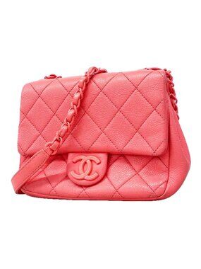 Chanel Shoulder Bag Mini Quilted Caviar Leather Pink Silver